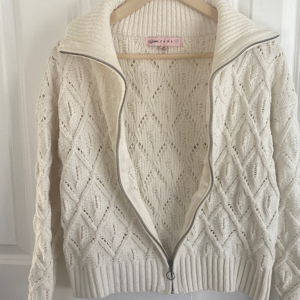 Crave Fame Cream Zip-Up Cardigan - Picture 5 of 16
